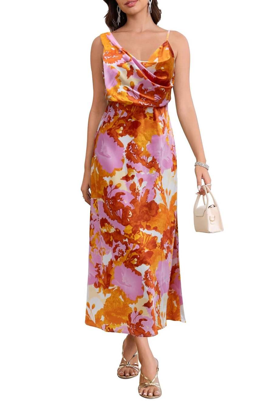 Women's Midi Dress Size Small Pink Floral Satin